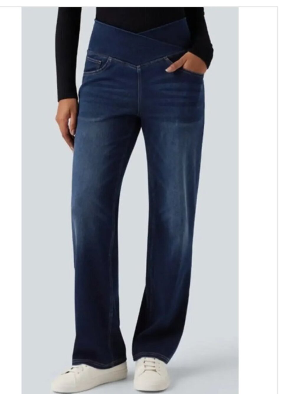 Halara Flex™ Crossover Jeans High Waisted Tummy Control Dark Wash L NWT
